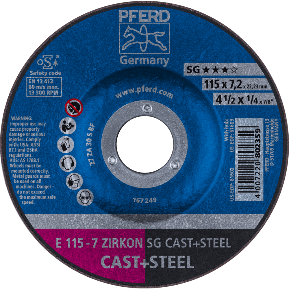 PFERD Schruppscheiben E 115-7 ZIRKON SG CAST+STEEL Produktbild img1 L