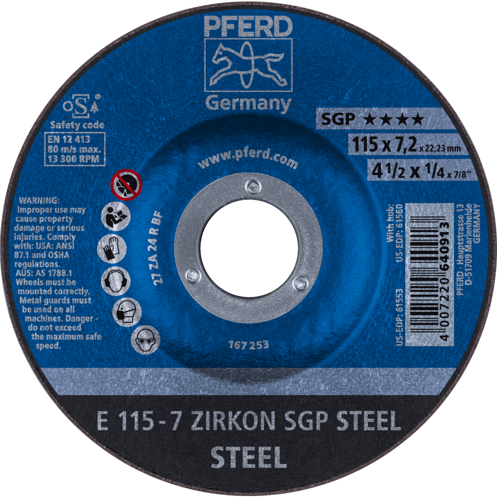 PFERD Schruppscheiben E 115-7 ZIRKON SGP STEEL Produktbild img1 L