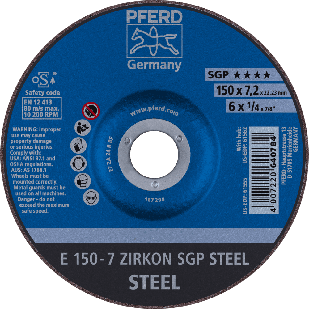 PFERD Schruppscheiben E 150-7 ZIRKON SGP STEEL Produktbild img1 L
