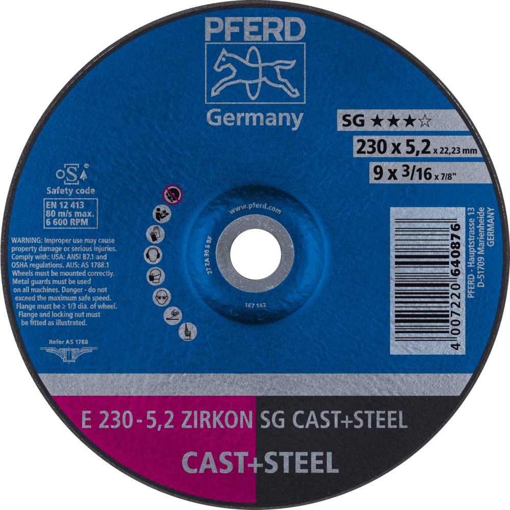 PFERD Schruppscheiben E 230-5,2 ZIRKON SG CAST+STEEL Produktbild img1 L
