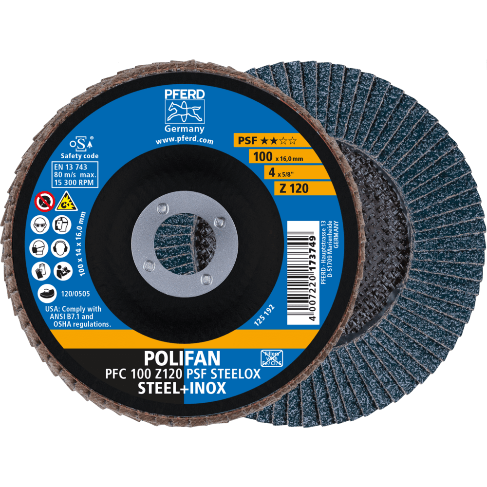 PFERD POLIFAN-Fächerscheiben PFC 100 Z 120 PSF STEELOX/16,0 Produktbild img1 L