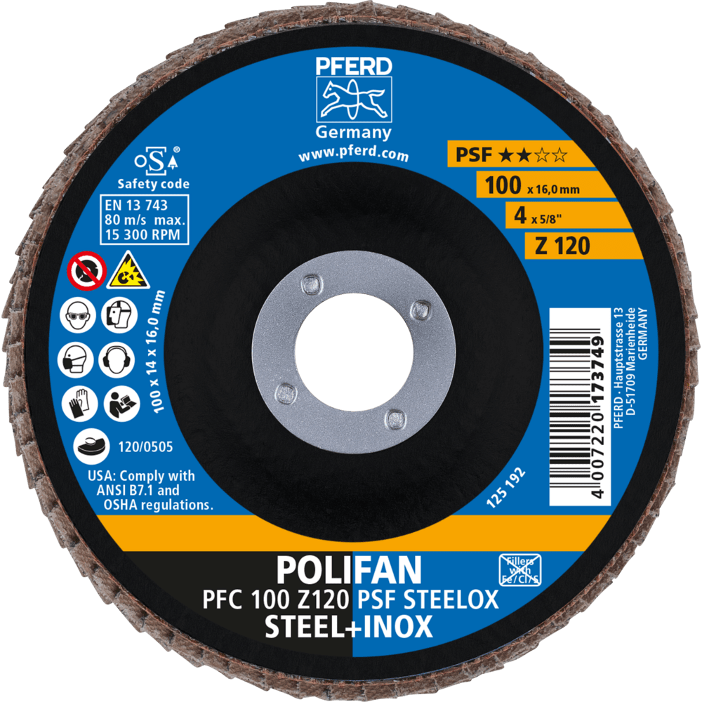 PFERD POLIFAN-Fächerscheiben PFC 100 Z 120 PSF STEELOX/16,0 Produktbild img2 L