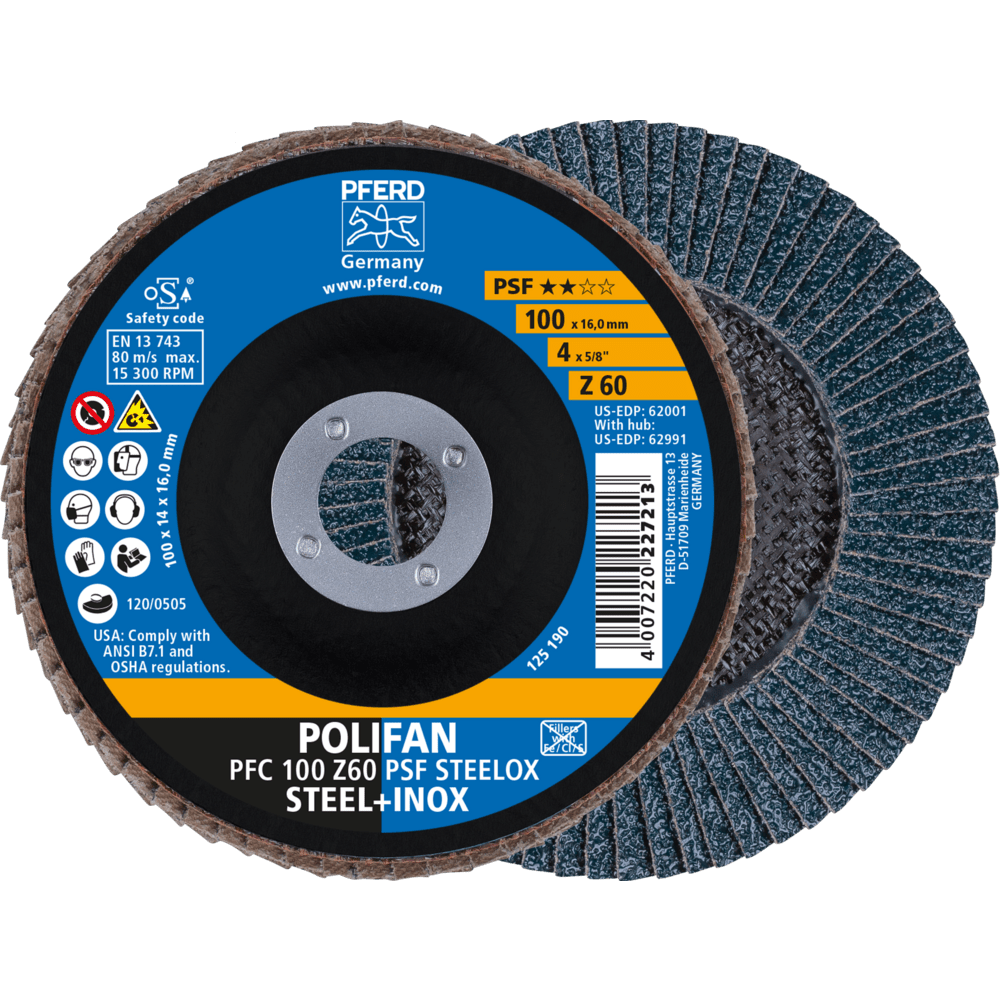 PFERD POLIFAN-Fächerscheiben PFC 100 Z 60 PSF STEELOX/16,0 Produktbild img1 L