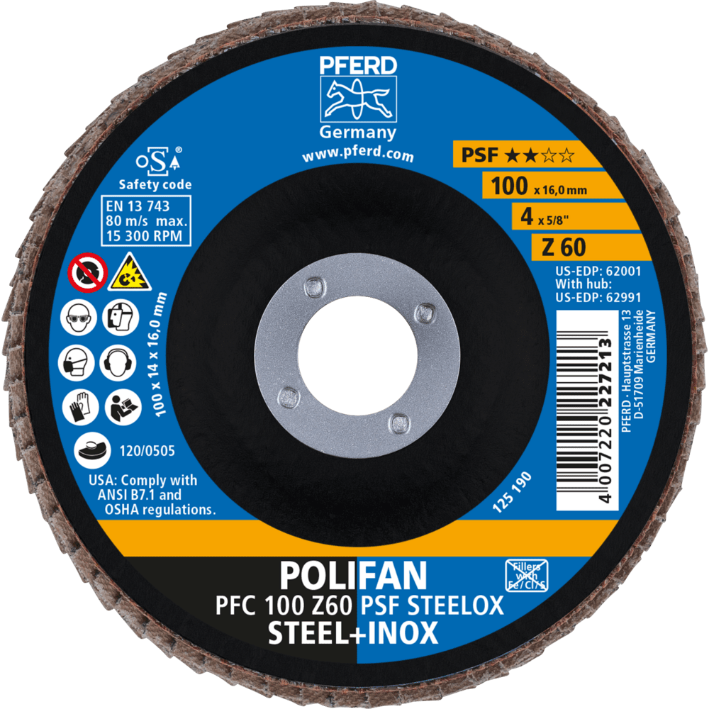 PFERD POLIFAN-Fächerscheiben PFC 100 Z 60 PSF STEELOX/16,0 Produktbild img2 L