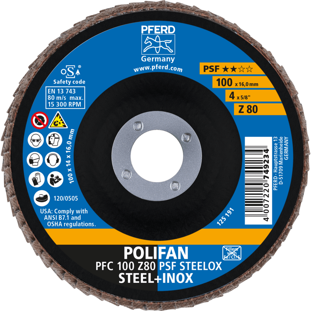 PFERD POLIFAN-Fächerscheiben PFC 100 Z 80 PSF STEELOX/16,0 Produktbild img2 L