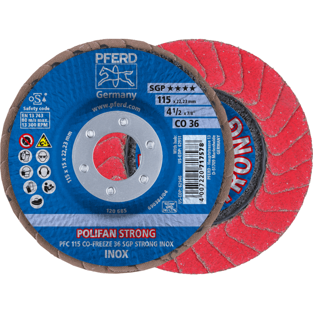 PFERD POLIFAN-Fächerscheiben PFC 115 CO-FREEZE 36 SGP STRONG INOX Produktbild img1 L