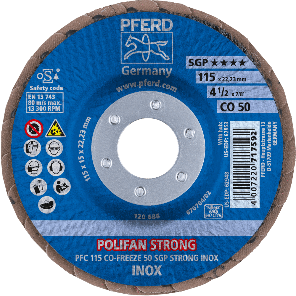 PFERD POLIFAN-Fächerscheiben PFC 115 CO-FREEZE 50 SGP STRONG INOX Produktbild img2 L
