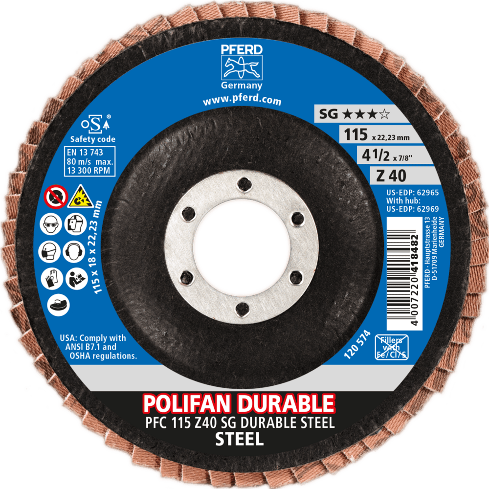 PFERD POLIFAN-Fächerscheiben PFC 115 Z40 SG DURABLE STEEL Produktbild img2 L