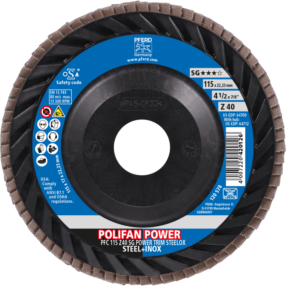 PFERD POLIFAN-Fächerscheiben PFC 115 Z 40 SG POWER TRIM STEELOX Produktbild img2 L