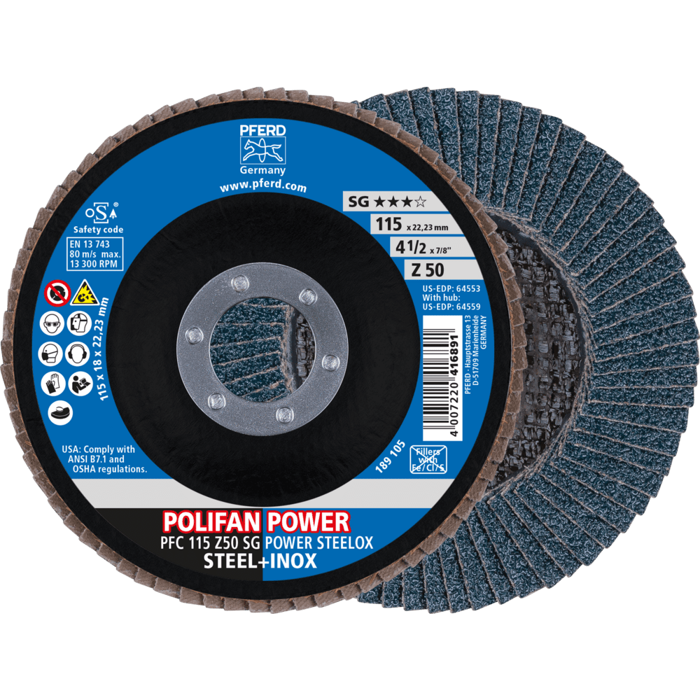 PFERD POLIFAN-Fächerscheiben PFC 115 Z50 SG POWER STEELOX Produktbild img1 L