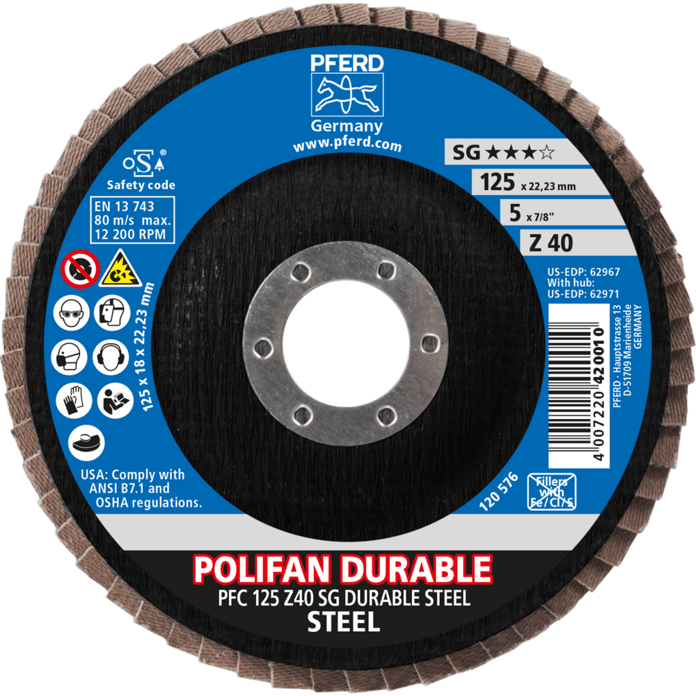 PFERD POLIFAN-Fächerscheiben PFC 125 Z40 SG DURABLE STEEL Produktbild img2 L