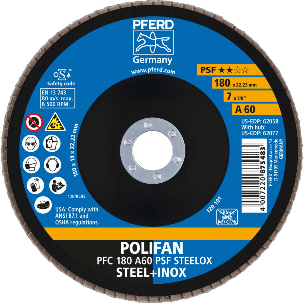 PFERD POLIFAN-Fächerscheiben PFC 180 A 60 PSF STEELOX Produktbild img2 L