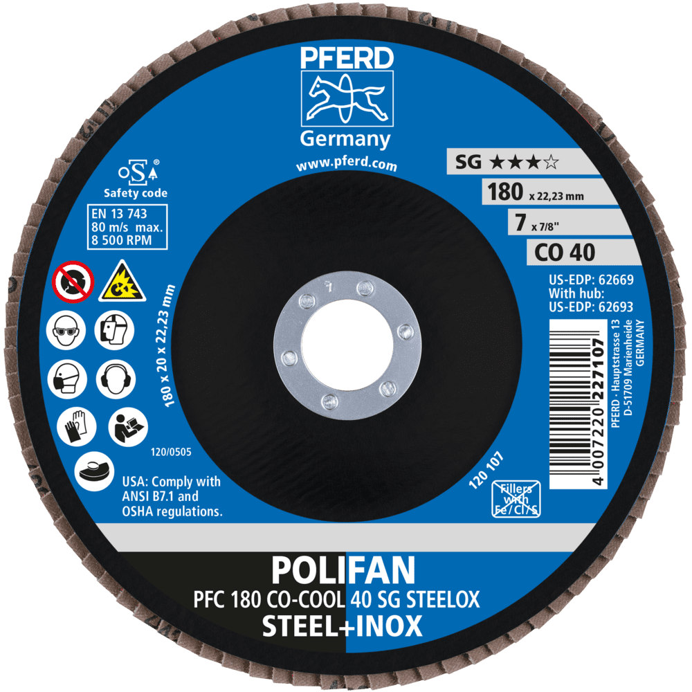 PFERD POLIFAN-Fächerscheiben PFC 180 CO-COOL 40 SG STEELOX Produktbild img2 L