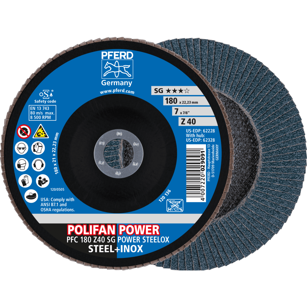PFERD POLIFAN-Fächerscheiben PFC 180 Z 40 SG POWER STEELOX Produktbild img1 L