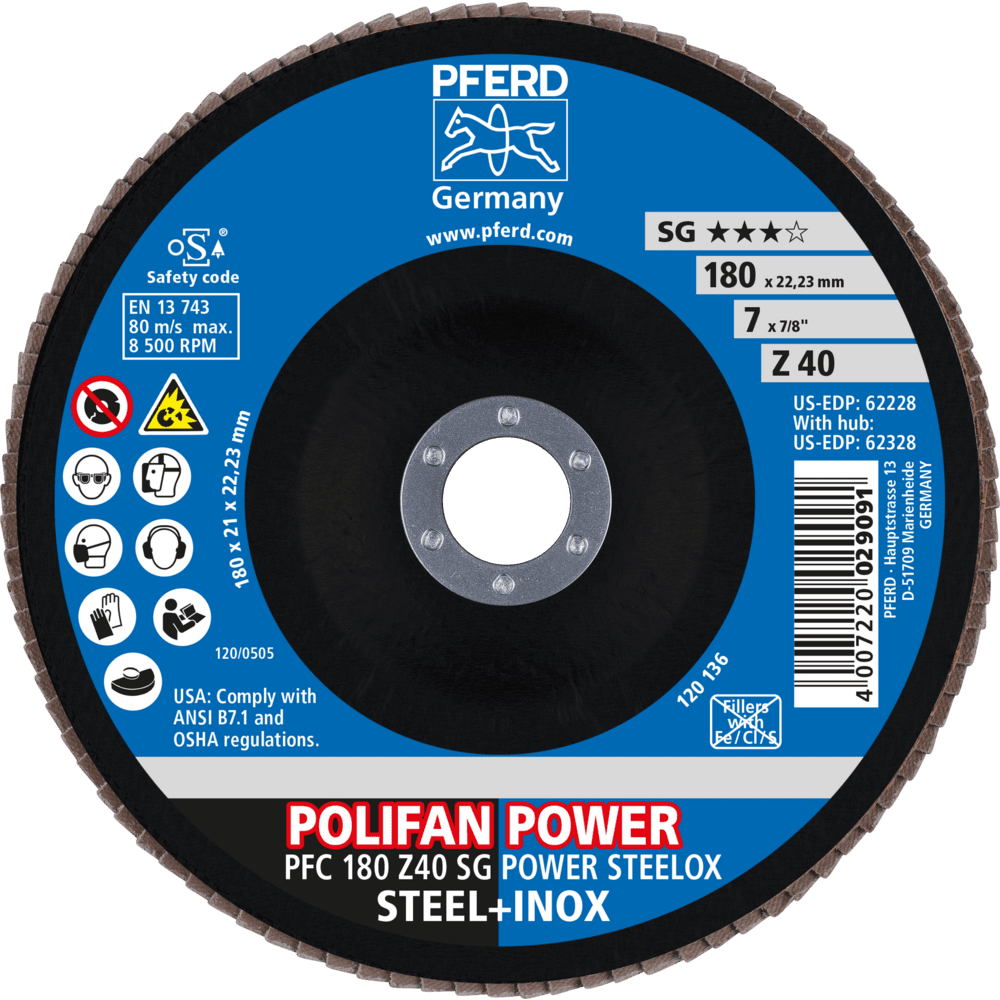 PFERD POLIFAN-Fächerscheiben PFC 180 Z 40 SG POWER STEELOX Produktbild img2 L
