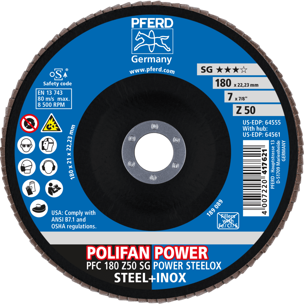 PFERD POLIFAN-Fächerscheiben PFC 180 Z50 SG POWER STEELOX Produktbild img2 L