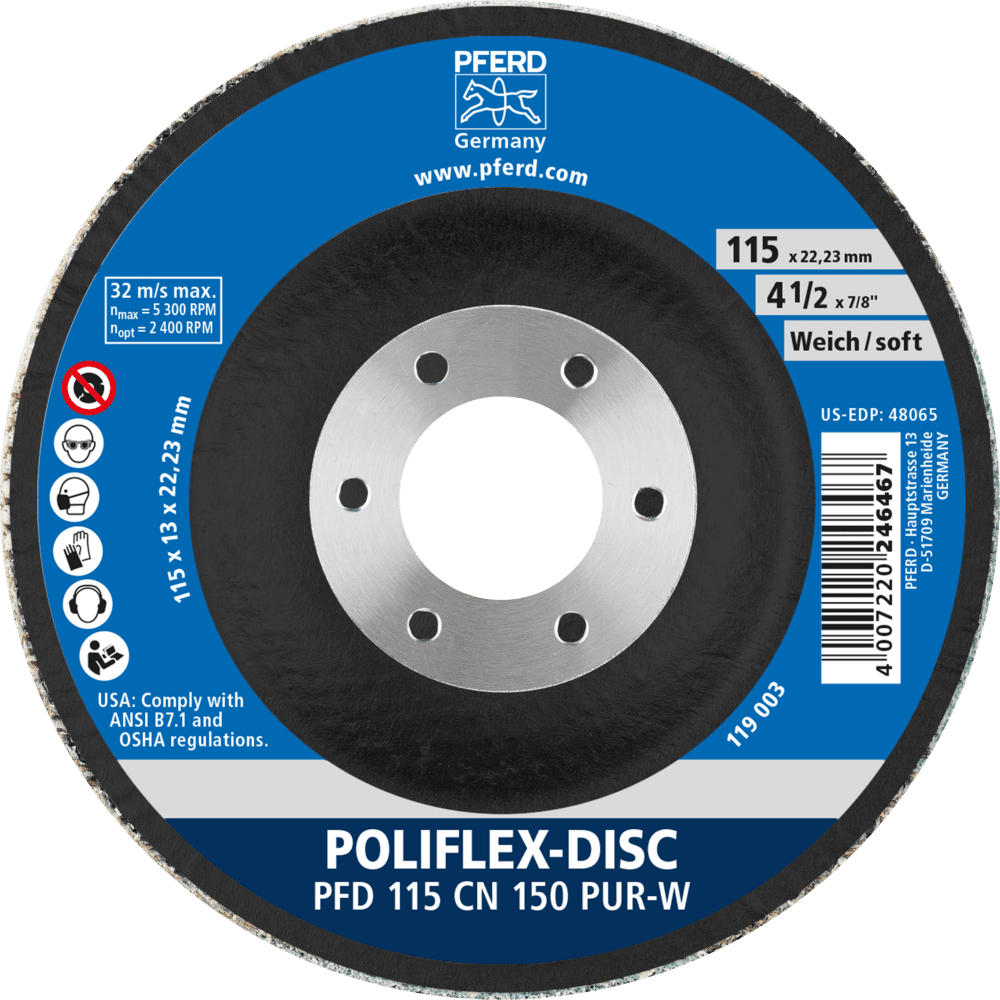 PFERD Poliflex-Feinschleif-Werkzeuge PFD 115-22 CN 150 PUR-W Produktbild img3 L