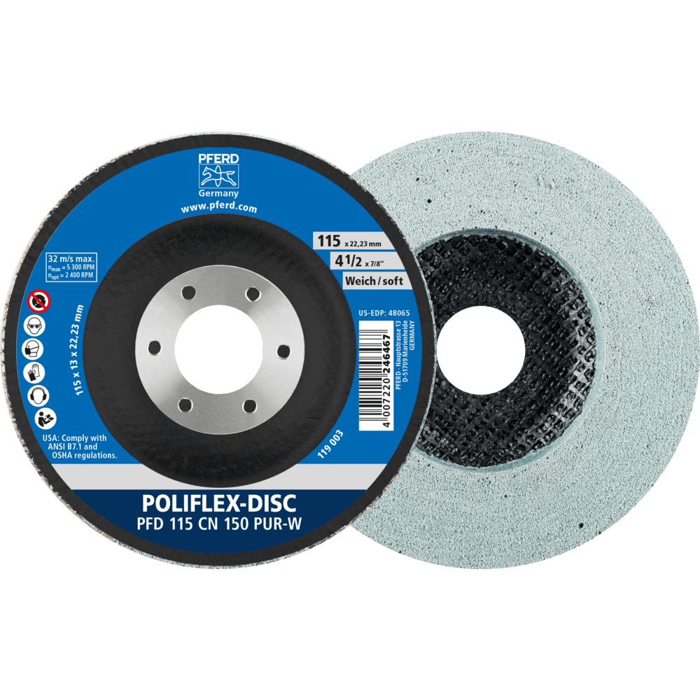 PFERD Poliflex-Feinschleif-Werkzeuge PFD 115-22 CN 150 PUR-W Produktbild img1 L