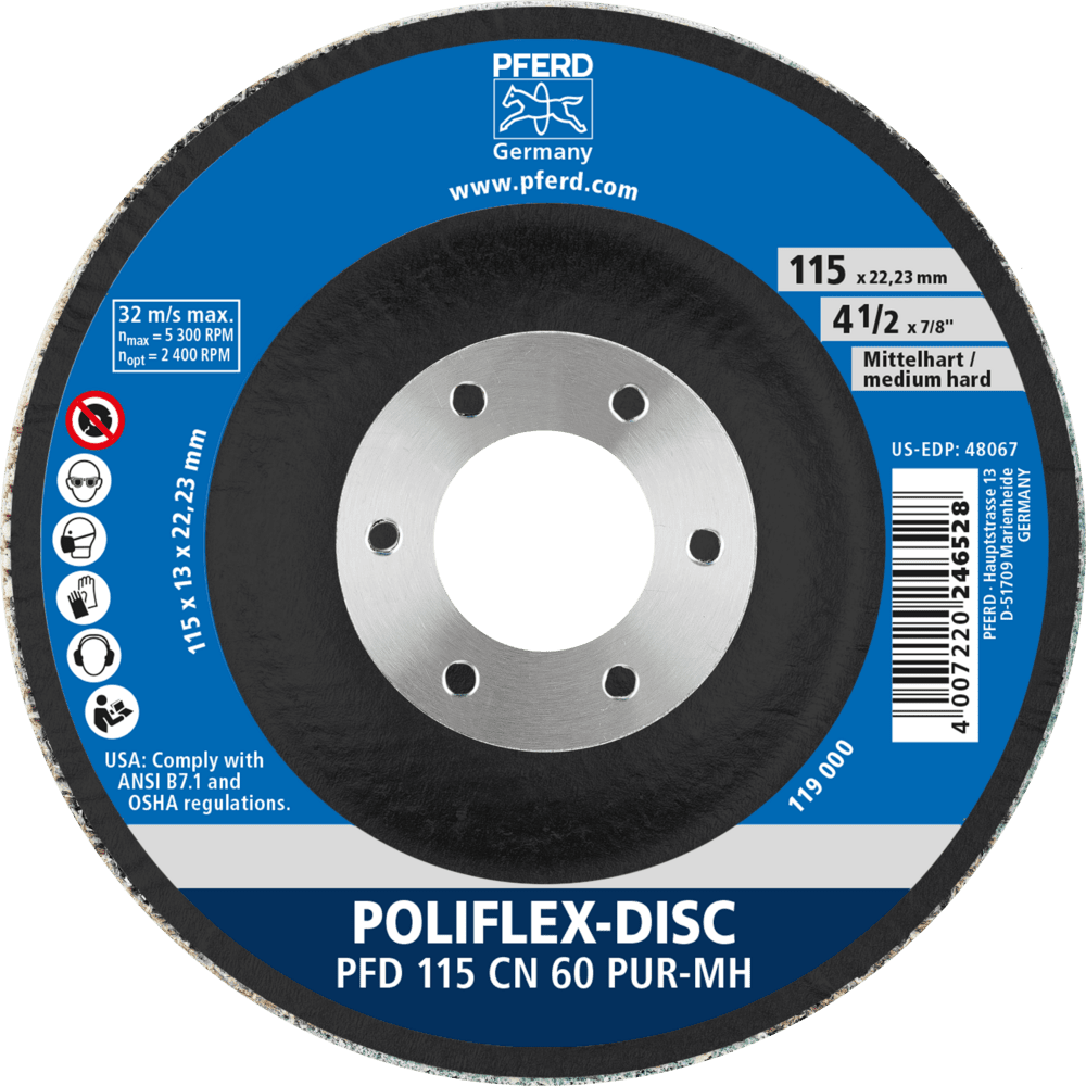 PFERD Poliflex-Feinschleif-Werkzeuge PFD 115-22 CN 60 PUR-MH Produktbild img2 L