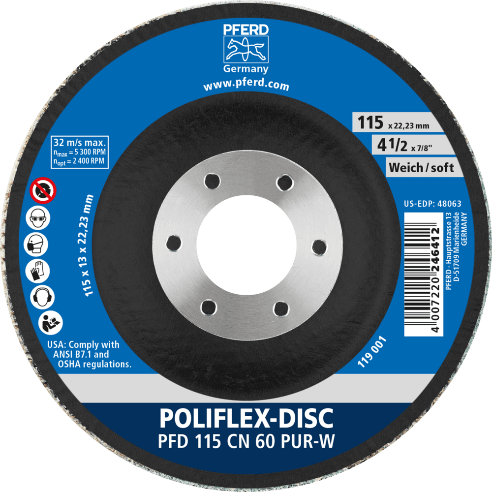 PFERD Poliflex-Feinschleif-Werkzeuge PFD 115-22 CN 60 PUR-W Produktbild img3 L