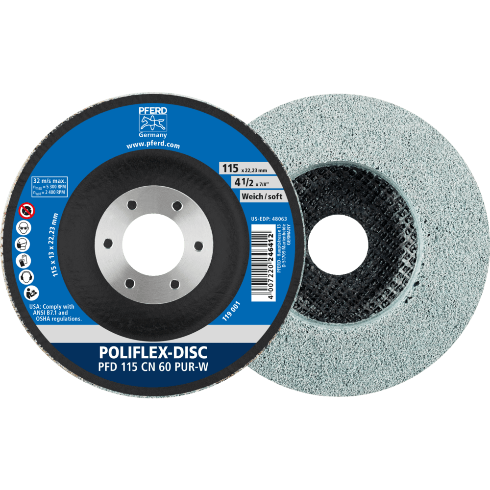 PFERD Poliflex-Feinschleif-Werkzeuge PFD 115-22 CN 60 PUR-W Produktbild img1 L