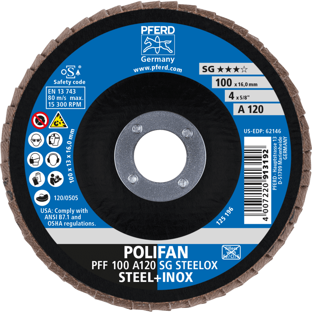 PFERD POLIFAN-Fächerscheiben PFF 100 A 120 SG STEELOX/16,0 Produktbild img2 L