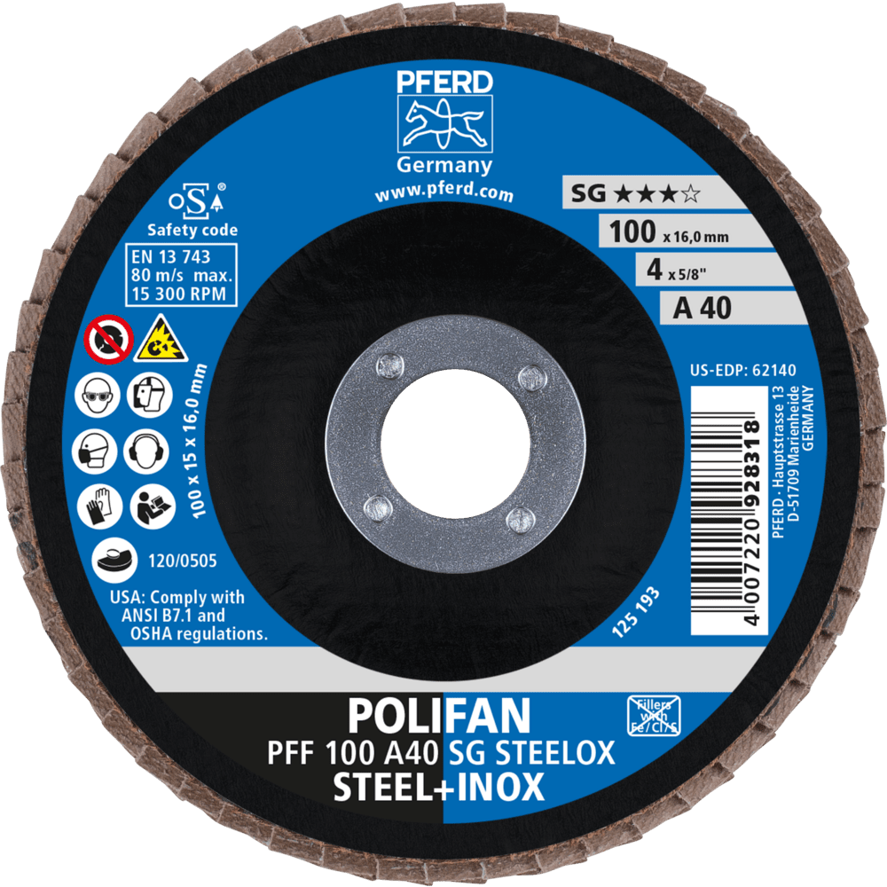 PFERD POLIFAN-Fächerscheiben PFF 100 A 40 SG STEELOX/16,0 Produktbild img2 L