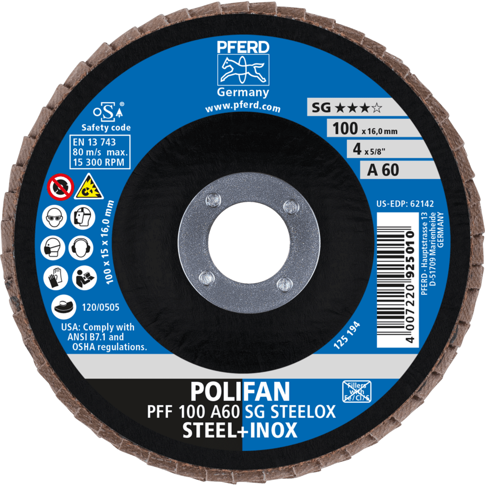 PFERD POLIFAN-Fächerscheiben PFF 100 A 60 SG STEELOX/16,0 Produktbild img2 L