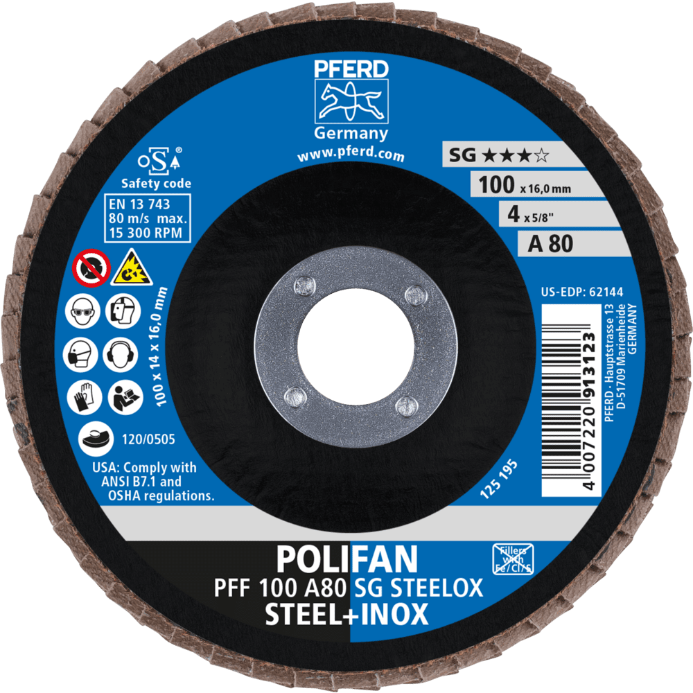 PFERD POLIFAN-Fächerscheiben PFF 100 A 80 SG STEELOX/16,0 Produktbild img2 L