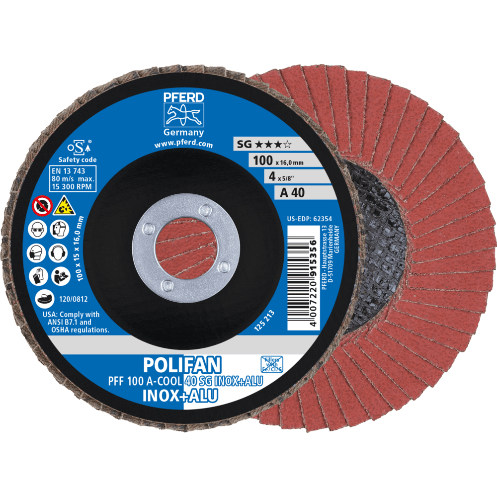 PFERD POLIFAN-Fächerscheiben PFF 100 A-COOL 40 SG INOX+ALU/16,0 Produktbild img1 L