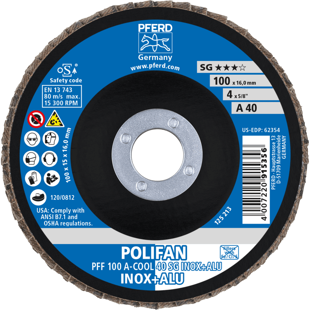 PFERD POLIFAN-Fächerscheiben PFF 100 A-COOL 40 SG INOX+ALU/16,0 Produktbild img2 L