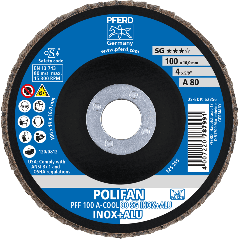 PFERD POLIFAN-Fächerscheiben PFF 100 A-COOL 80 SG INOX+ALU/16,0 Produktbild img2 L