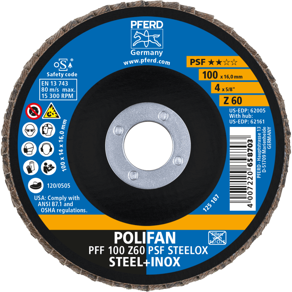 PFERD POLIFAN-Fächerscheiben PFF 100 Z 60 PSF STEELOX/16,0 Produktbild img2 L