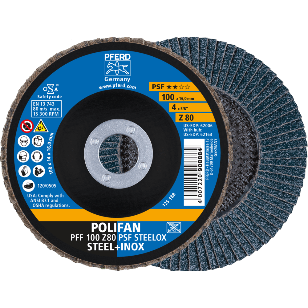 PFERD POLIFAN-Fächerscheiben PFF 100 Z 80 PSF STEELOX/16,0 Produktbild img1 L