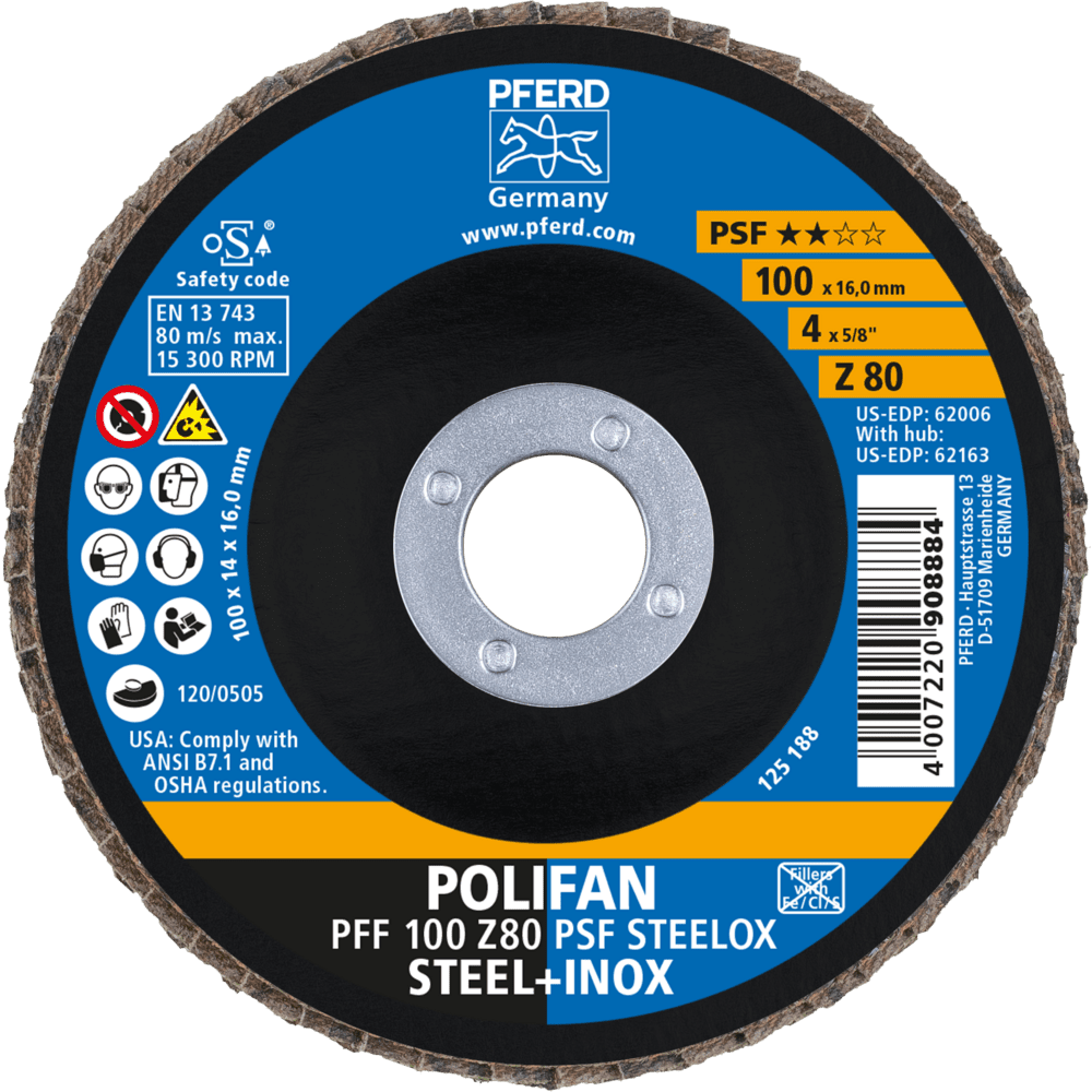 PFERD POLIFAN-Fächerscheiben PFF 100 Z 80 PSF STEELOX/16,0 Produktbild img2 L