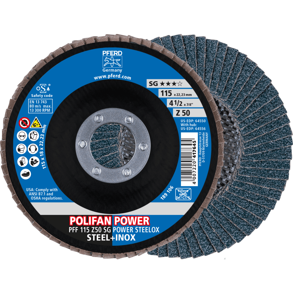 PFERD POLIFAN-Fächerscheiben PFF 115 Z50 SG POWER STEELOX Produktbild img1 L