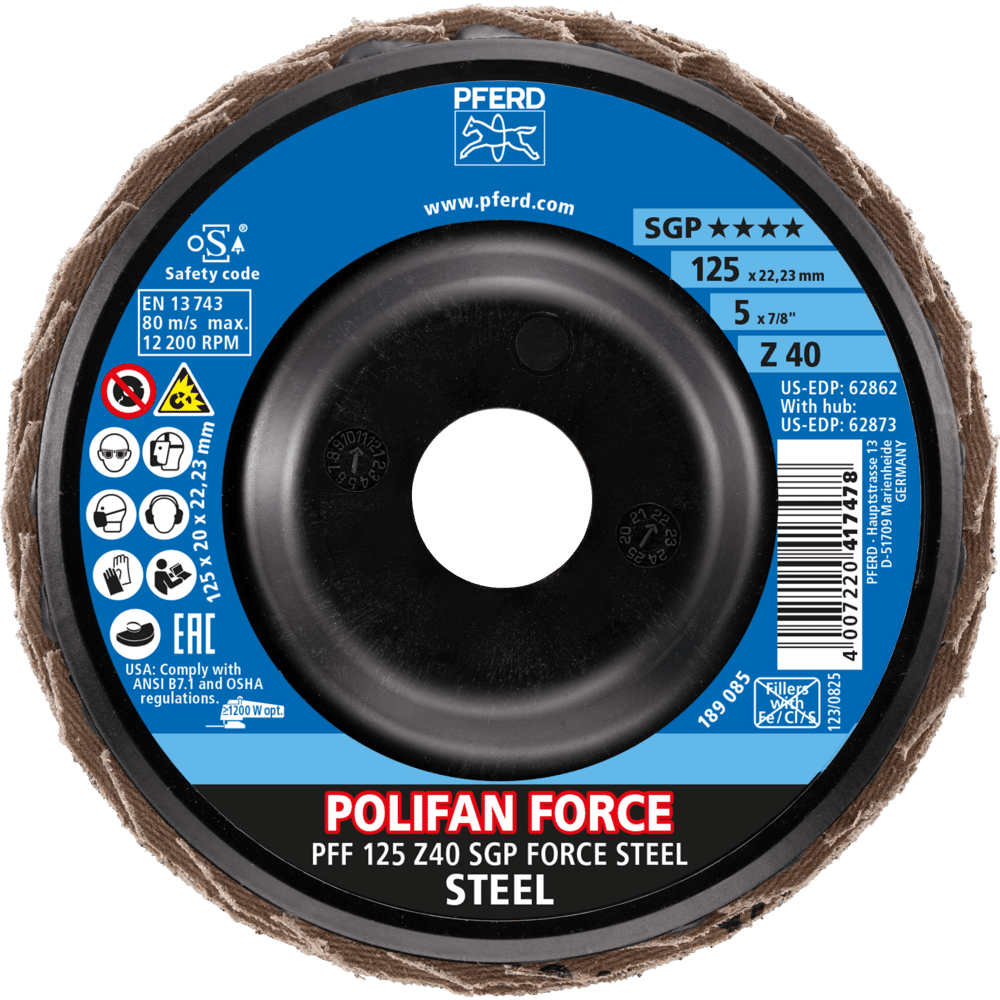 PFERD POLIFAN-Fächerscheiben PFF 125 Z40 SGP FORCE STEEL Produktbild img2 L