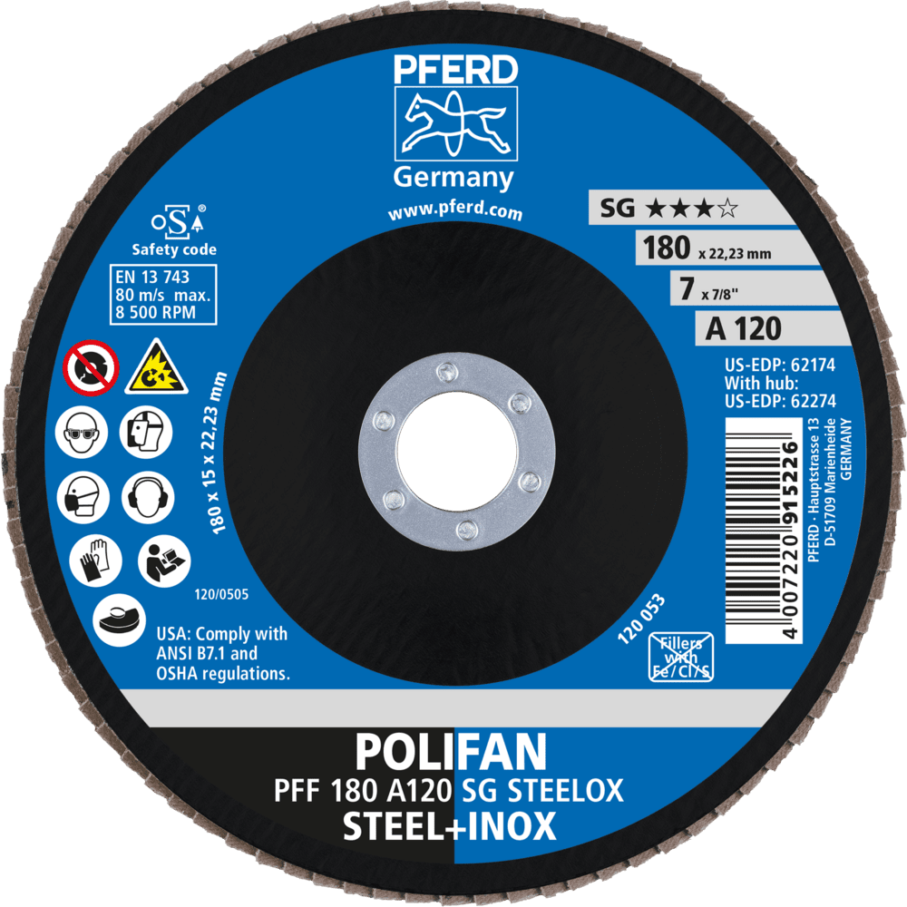 PFERD POLIFAN-Fächerscheiben PFF 180 A 120 SG STEELOX Produktbild img2 L