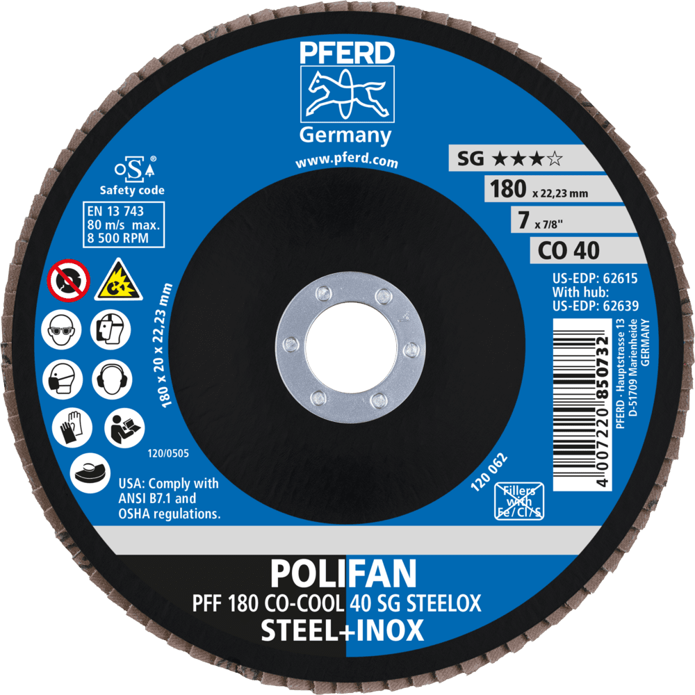 PFERD POLIFAN-Fächerscheiben PFF 180 CO-COOL 40 SG STEELOX Produktbild img2 L