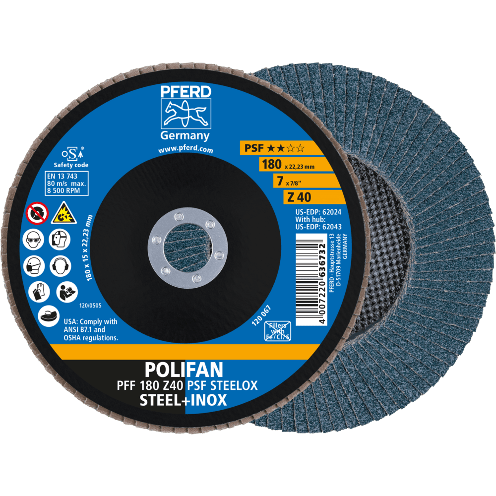 PFERD POLIFAN-Fächerscheiben PFF 180 Z 40 PSF STEELOX Produktbild img1 L