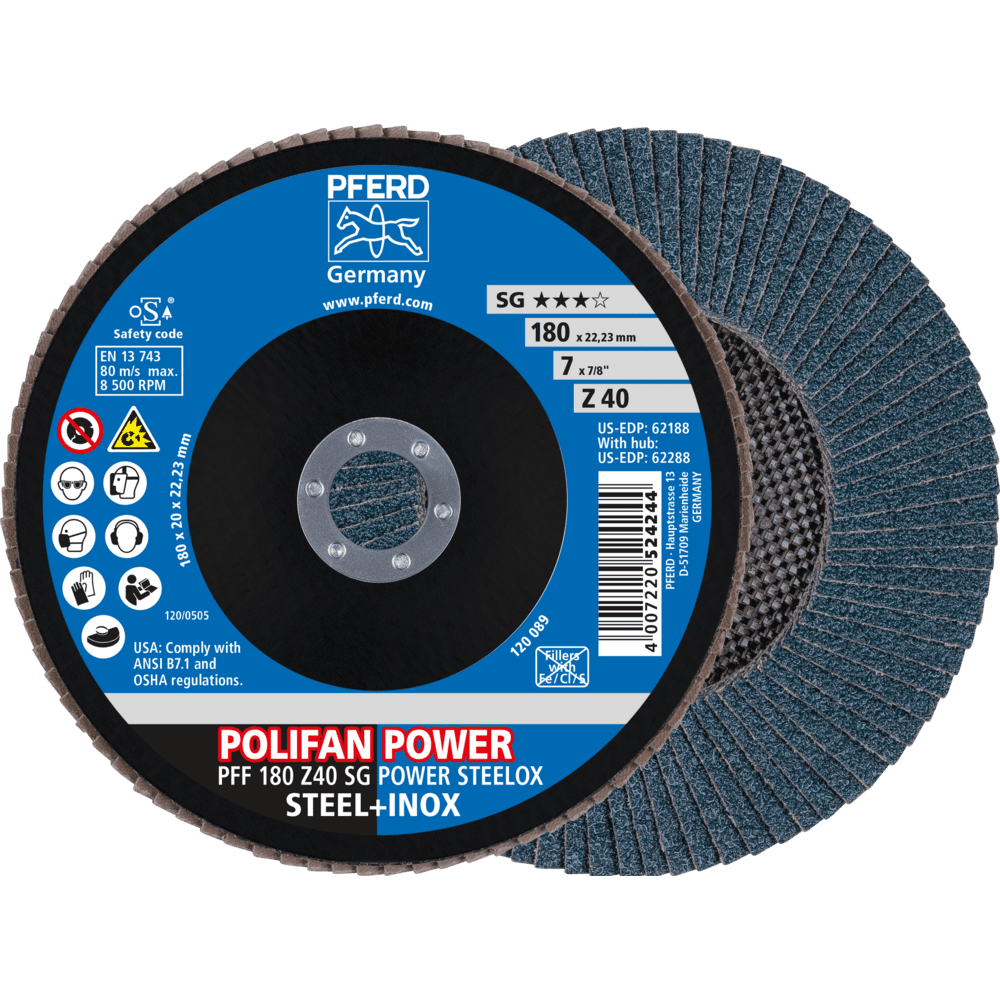 PFERD POLIFAN-Fächerscheiben PFF 180 Z 40 SG POWER STEELOX Produktbild img1 L