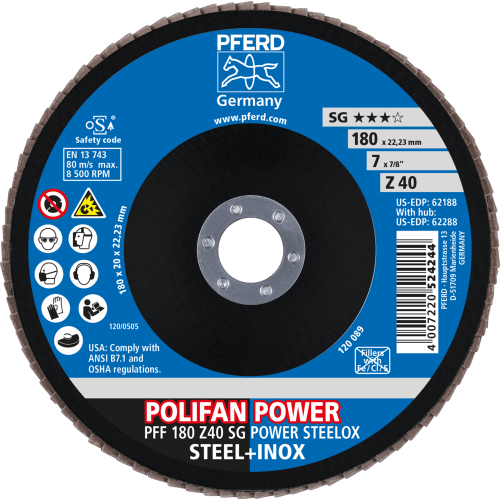 PFERD POLIFAN-Fächerscheiben PFF 180 Z 40 SG POWER STEELOX Produktbild img2 L
