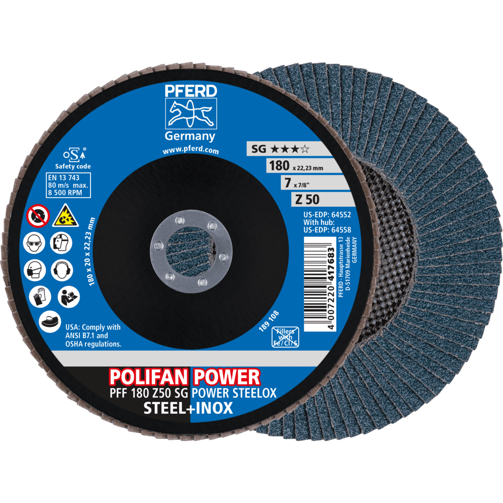 PFERD POLIFAN-Fächerscheiben PFF 180 Z50 SG POWER STEELOX Produktbild img1 L