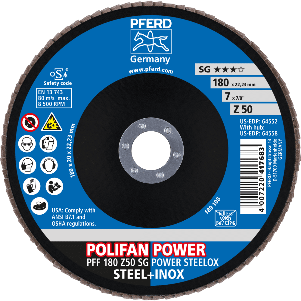 PFERD POLIFAN-Fächerscheiben PFF 180 Z50 SG POWER STEELOX Produktbild img2 L