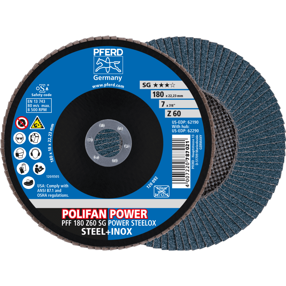 PFERD POLIFAN-Fächerscheiben PFF 180 Z 60 SG POWER STEELOX Produktbild img1 L