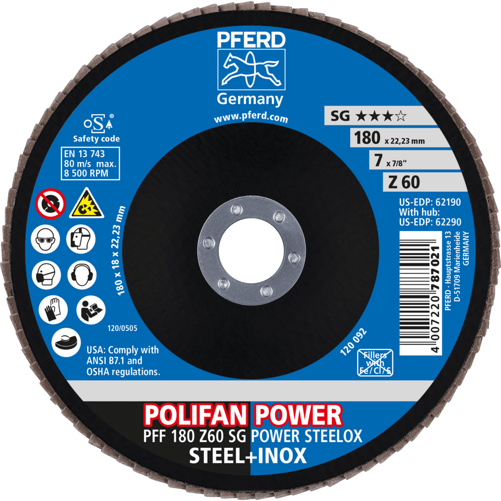 PFERD POLIFAN-Fächerscheiben PFF 180 Z 60 SG POWER STEELOX Produktbild img2 L