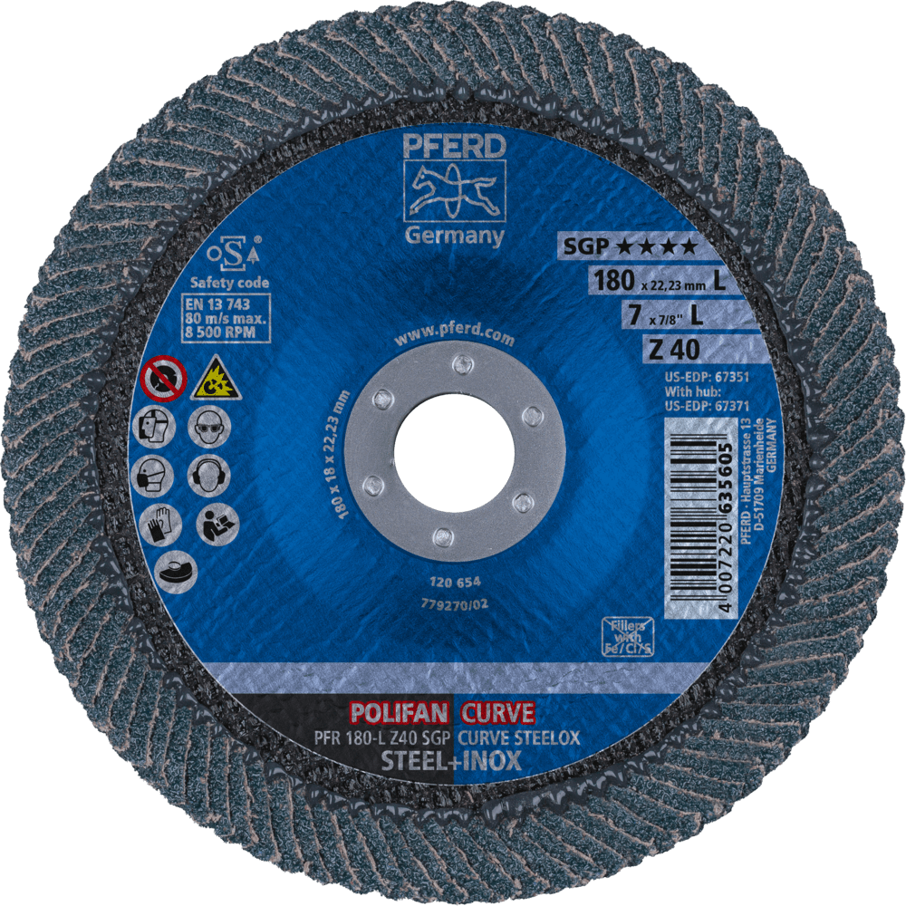 PFERD POLIFAN-Fächerscheiben PFR 180-L Z 40 SGP CURVE STEELOX Produktbild img2 L