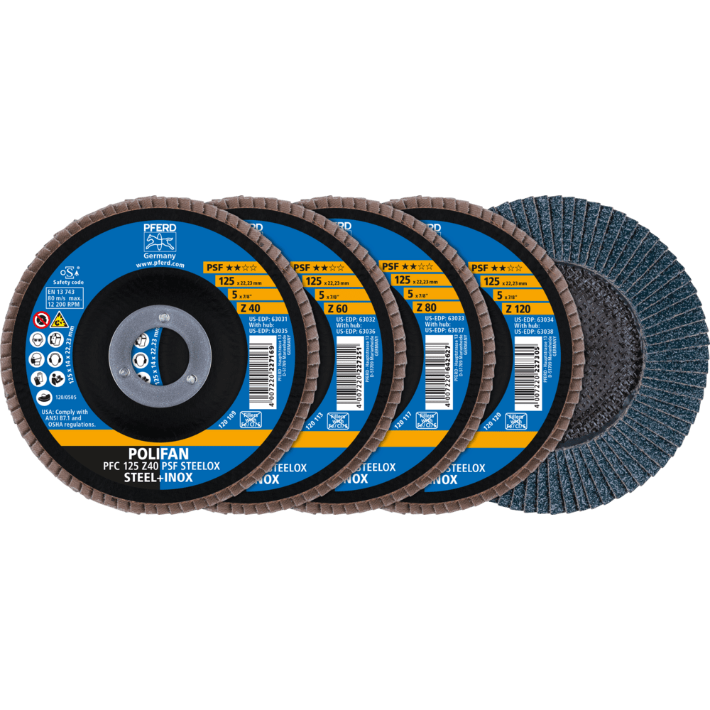 PFERD POLIFAN-Fächerscheiben SET PFC 125 Z40/60/80/120 PSF STEELOX Produktbild img1 L