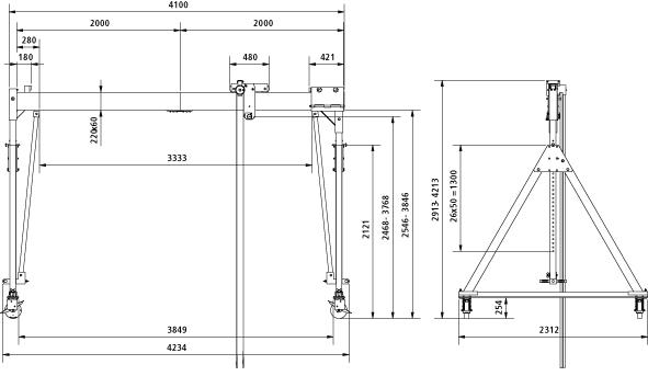 Aluportalkran fahrbar H2468-3768 mm 500 kg TL 4000 mm Alu-Einzel-Träger Produktbild img2 L