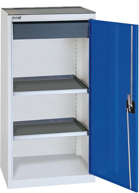 Beistellschrank B500xT500xH1000 mm RAL 7035/5010 1 Schublade, 2 Wannen Produktbild img1 L